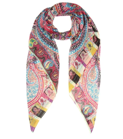 Etro Printed Wool And Silk Scarf In Multicolor