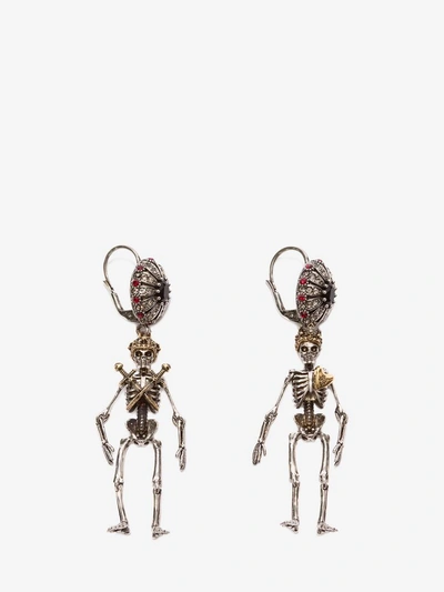 Shop Alexander Mcqueen “queen And King" Skeleton Earrings In Gold/silver 