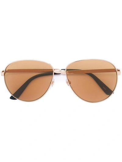 Shop Gucci Round-frame Web-detail Sunglasses In Metallic