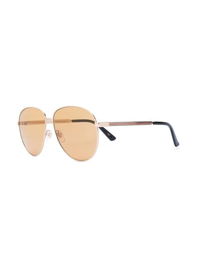 Shop Gucci Round-frame Web-detail Sunglasses In Metallic