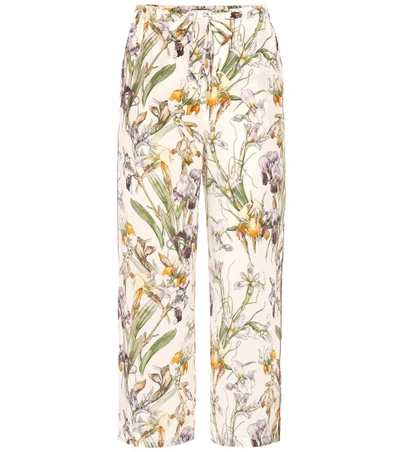 Shop Alexander Mcqueen Printed Silk Trousers In Ivory Mix