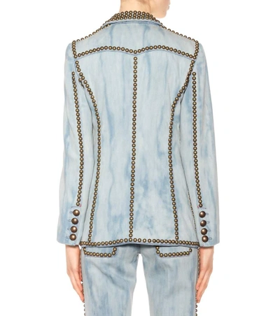 Shop Gucci Embellished Denim Jacket In Blue