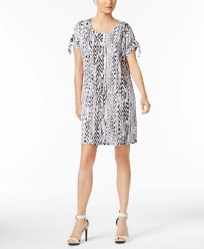 Calvin Klein Cold-shoulder Shift Dress, A Macy's Exclusive Style In Black Print