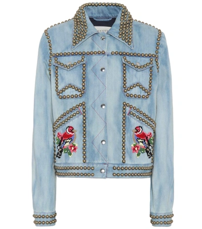 Gucci Embellished Denim Jacket In Blue