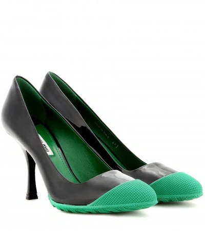 Miu Miu Patent-leather Pumps With Rubber In Eero+verde