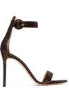 GIANVITO ROSSI PORTOFINO 100 METALLIC PINSTRIPED JACQUARD SANDALS