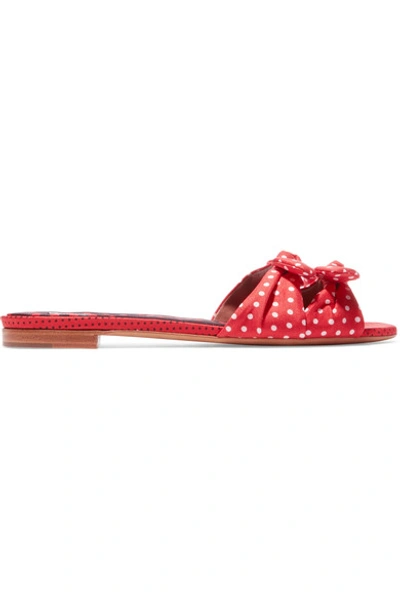 Shop Tabitha Simmons Cleo Bow-embellished Polka-dot Twill Slides
