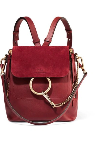 Shop Chloé Faye Small Leather And Suede Backpack In Burgundy