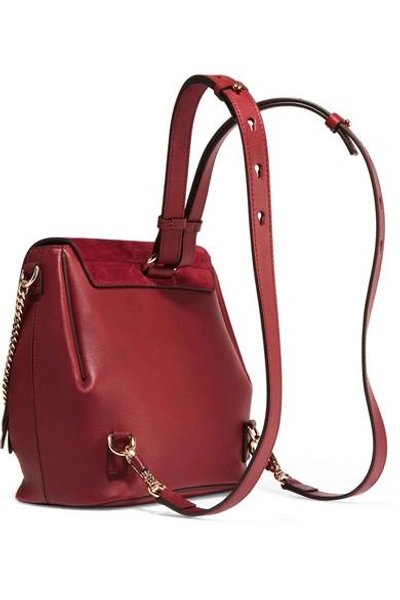 Shop Chloé Faye Small Leather And Suede Backpack In Burgundy