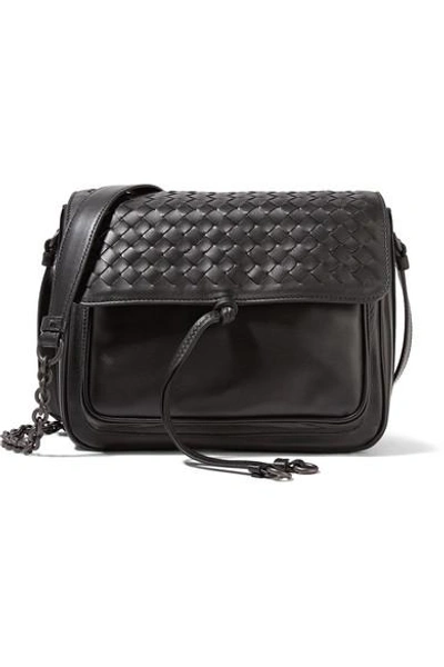 Shop Bottega Veneta Saddle Small Intrecciato Leather Shoulder Bag In Black
