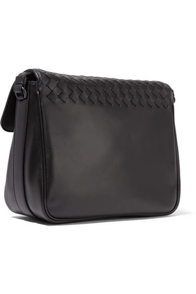 Shop Bottega Veneta Saddle Small Intrecciato Leather Shoulder Bag In Black