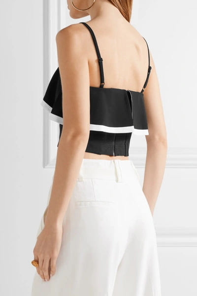 Shop Alice And Olivia Aubrey Cropped Layered Crepe Top In Black