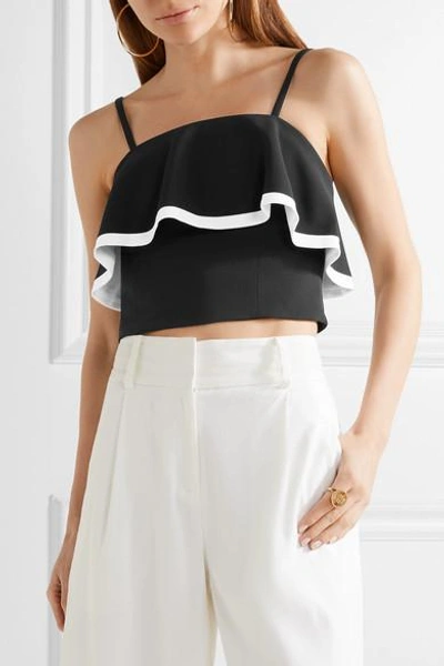 Shop Alice And Olivia Aubrey Cropped Layered Crepe Top In Black