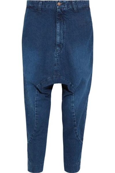 Shop Bassike Super Lo Slung Cropped Boyfriend Jeans In Blue