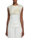 DKNY SLEEVELESS FOILED LACE PANELED TOP, GESSO/GOLD, GESS0(IVORY)/GOLD