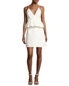 DELPOZO SPAGHETTI-STRAP PEPLUM COCKTAIL DRESS, WHITE, WOOL WHITE