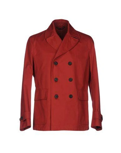 Shop Hardy Amies Double Breasted Pea Coat In Red