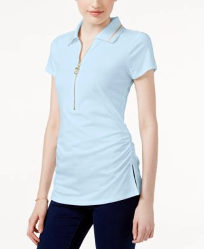 Michael Kors Michael  Ruched Zip Polo Top In Cloud
