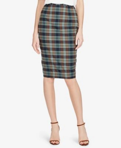 Polo Ralph Lauren Madras Cotton Pencil Skirt In Turquoise/brown