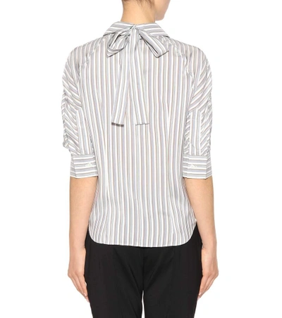 Shop Prada Silk Striped Shirt In Blue