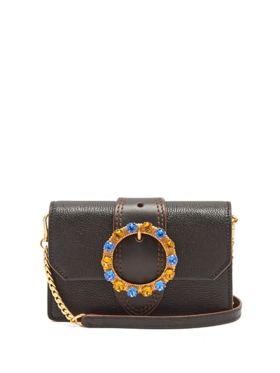 Miu Miu Crystal-embellished Leather Cross-body Bag In Black