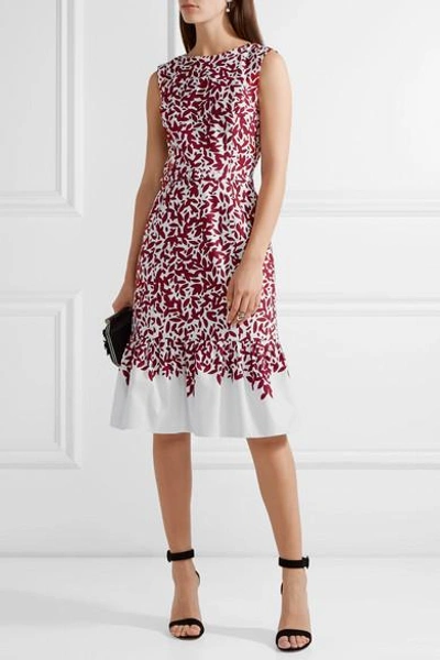 Shop Oscar De La Renta Printed Cotton-blend Canvas Dress
