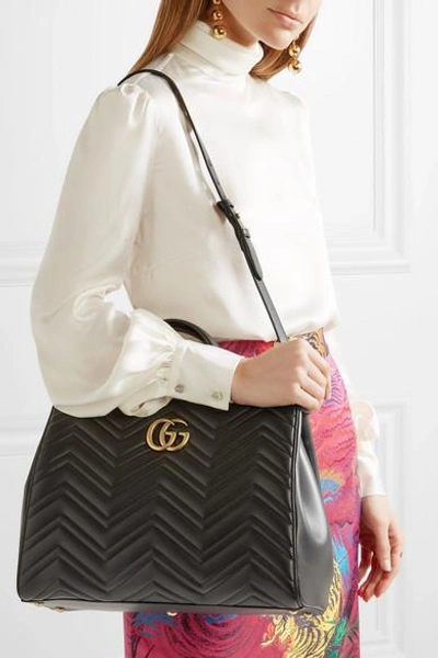 Shop Gucci Gg Marmont Medium Quilted Leather Tote In Black