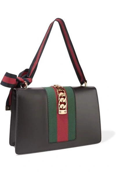 Shop Gucci Sylvie Small Chain-embellished Leather Shoulder Bag