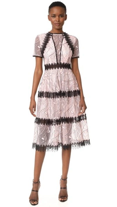 Nicholas Iris Lace Paneled Midi Dress, Pink In Rose | ModeSens
