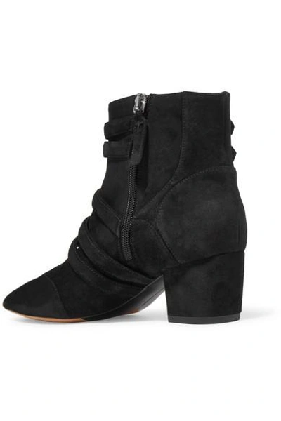 Shop Tabitha Simmons Christy Buckled Suede Ankle Boots In Black