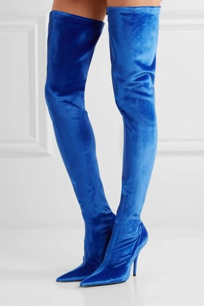 Balenciaga Velvet Over-the-knee Boots Cobalt Blue | ModeSens