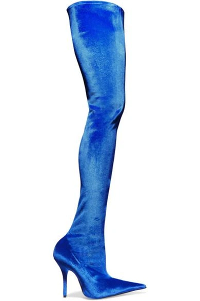 Balenciaga Knife Velvet Boots In Blue ModeSens