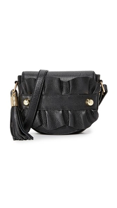 Milly Ruffle Cross Body Saddle Bag In Black