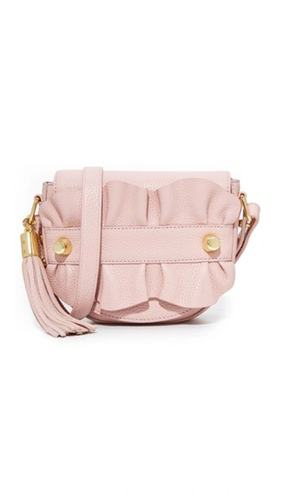 Milly Ruffle Cross Body Saddle Bag In Dusty Rose