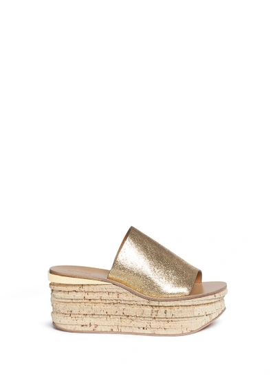 Shop Chloé 'camille' Cork Wedge Leather Slide Sandals