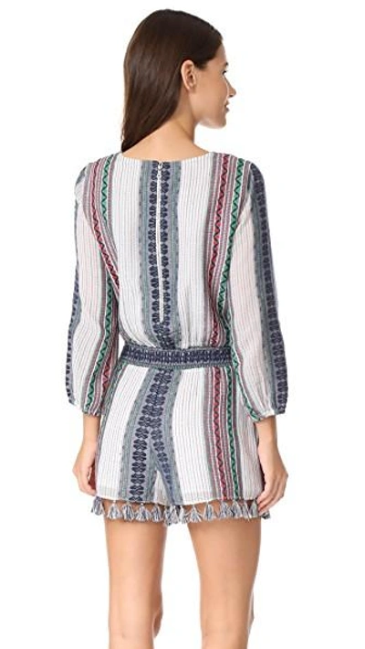 Shop Alice And Olivia Nance Embroidered Long Sleeve Romper In Multi