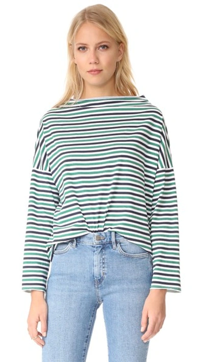 M.i.h. Jeans Extra Striped Cotton Top In Portobello Green/navy