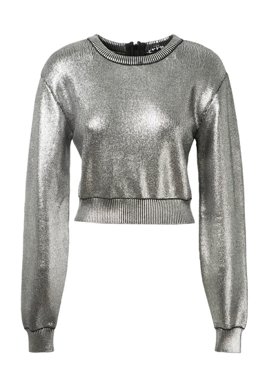 Mugler Silver Coated Cotton Cropped Sweater