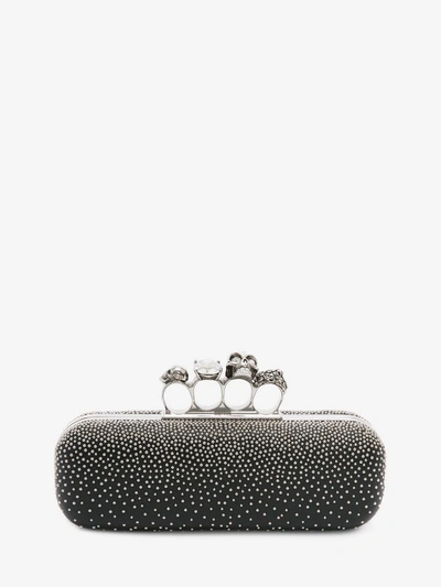 Shop Alexander Mcqueen Studded Four Ring Clutch In Black