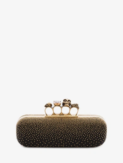 Shop Alexander Mcqueen Studded Four Ring Clutch In Black