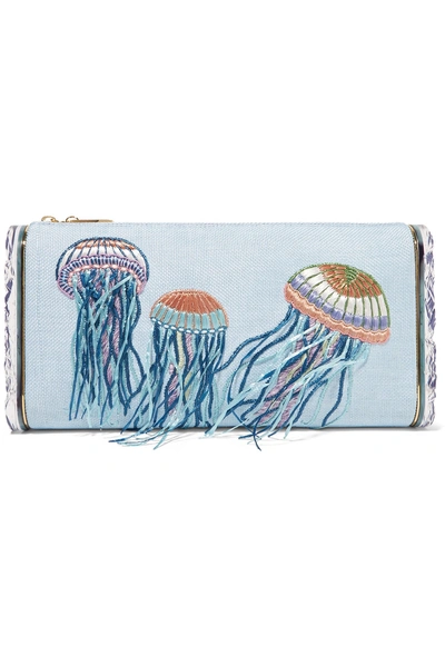Edie Parker Jumbo Lara Jelly Fish Embroidered Raffia And Acrylic Box Clutch