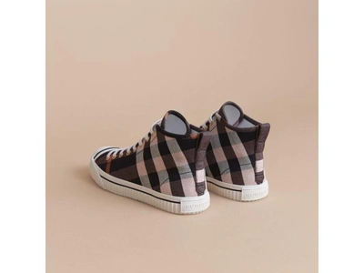 Shop Burberry Check Linen Cotton High-top Trainers In Antique Rose