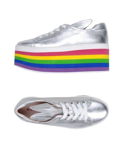 Minna Parikka Over The Rainbow Leather Flatform Trainers In Silver