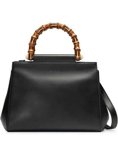 Shop Gucci Nymphaea Leather Top Handle Bag In Black