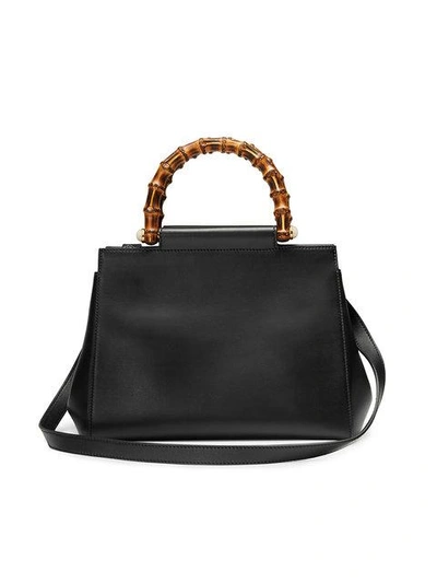 Shop Gucci Nymphaea Leather Top Handle Bag In Black