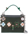 Fendi Kan I Flower-embellished Leather Shoulder Bag In Green