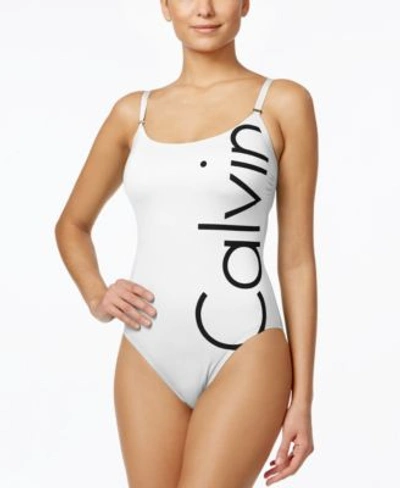 Calvin Klein Logo Classic One-piece Swimsuit In Soft White