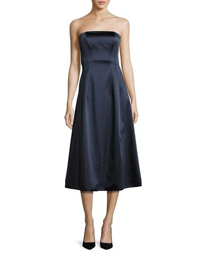 Diane Von Furstenberg Satin Strapless A-line Midi Gown, Blue