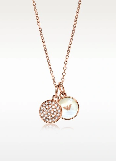 Emporio Armani Signature Rose Goldtone Necklace W/double Charms