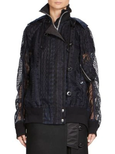 Sacai Lace Zip-front Jacket In Navy Black